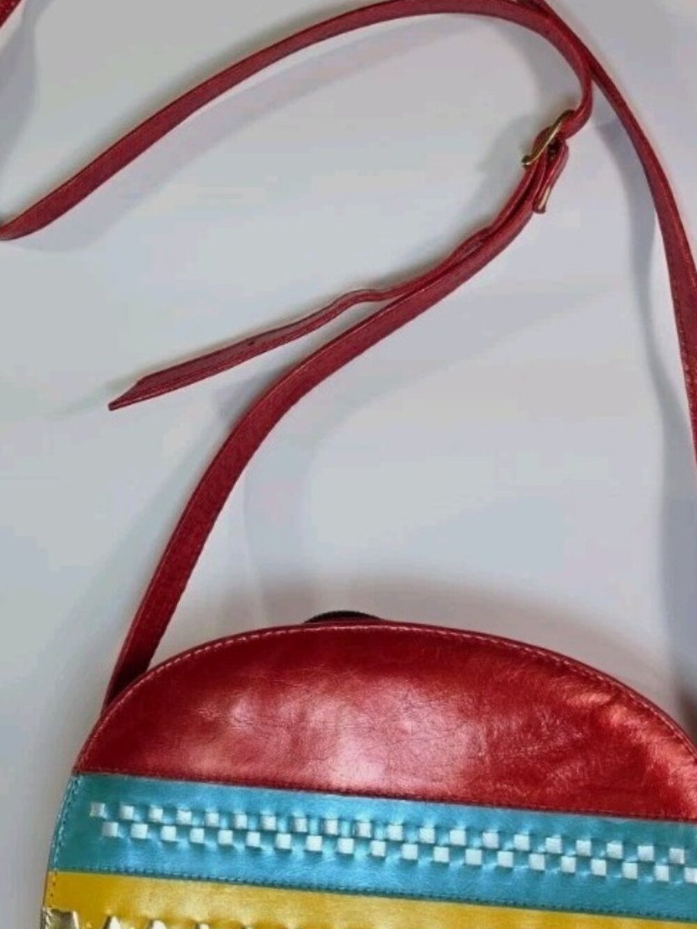 Vintage 80s Margaret Jerrold Leather Crossbody Bag Rainbow Color Block Spain
